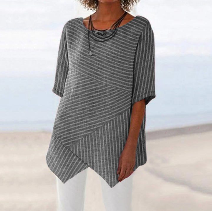 Damen asymmetrisches Strickoberteil mit dekorativem Rippmuster Drune