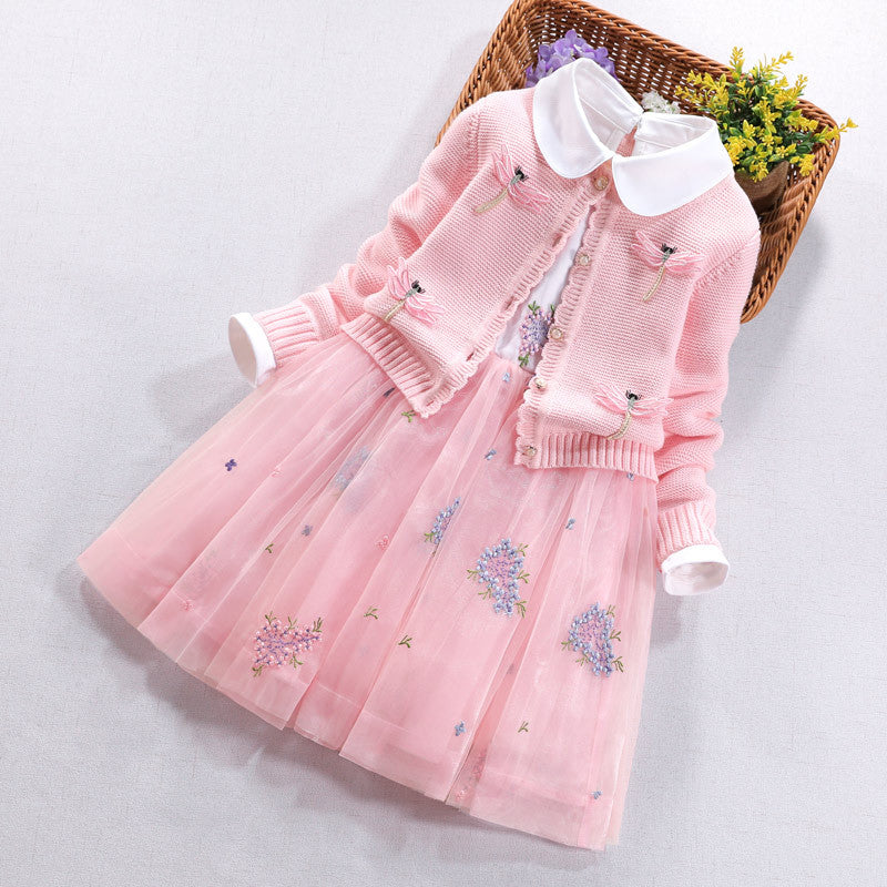 Mädchen festliches Kleid mit gehäkelter Bolero-Cardigan Drune