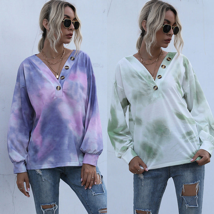 Damen Oversized Pullover mit tiefem V-Ausschnitt und modischen Knopfdetails Drune