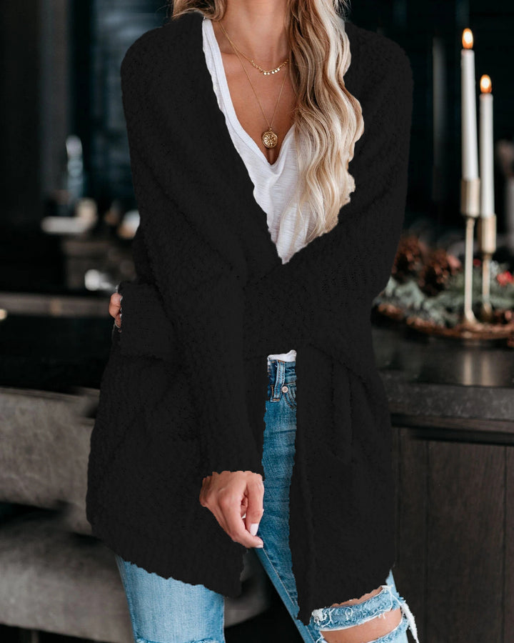 Damen kuschelige Strickjacke mit offenem Schnitt und großen Taschen Drune