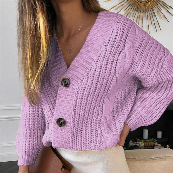 Damen Modischer Grobstrick-Cardigan mit V-Ausschnitt und Knopfdetails Drune
