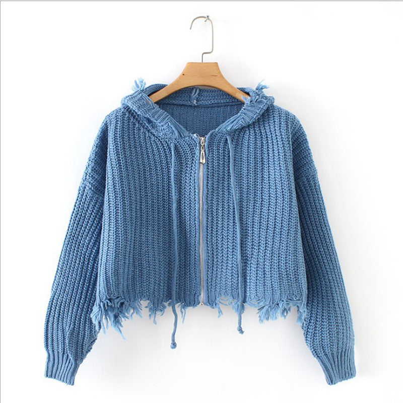 Damen lässige Strickjacke mit Kapuze und asymmetrischem Saum Drune
