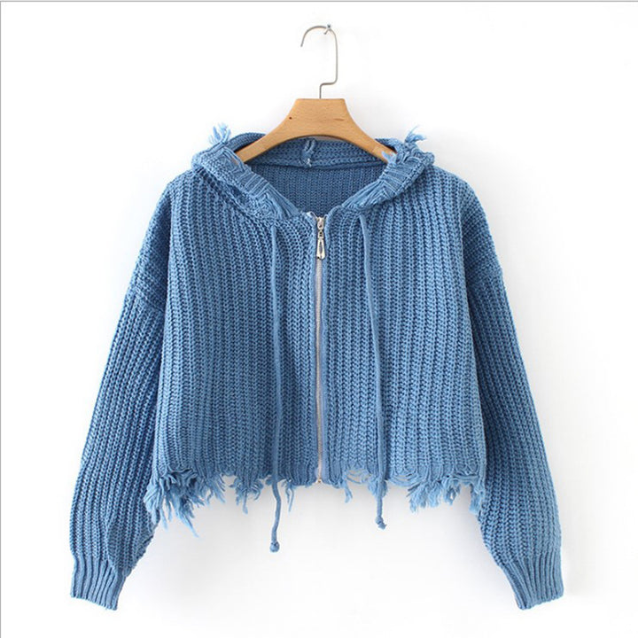 Damen lässige Strickjacke mit Kapuze und asymmetrischem Saum Drune