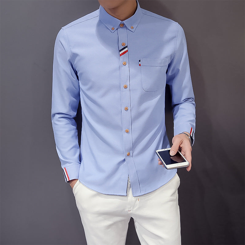 Herren nan tailliertes Button-Down-Hemd mit dezentem Tricolour-Besatz und bügelleichter Baumwollstretchqualität Drune