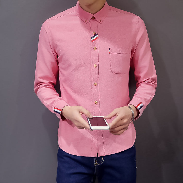 Herren nan tailliertes Button-Down-Hemd mit dezentem Tricolour-Besatz und bügelleichter Baumwollstretchqualität Drune