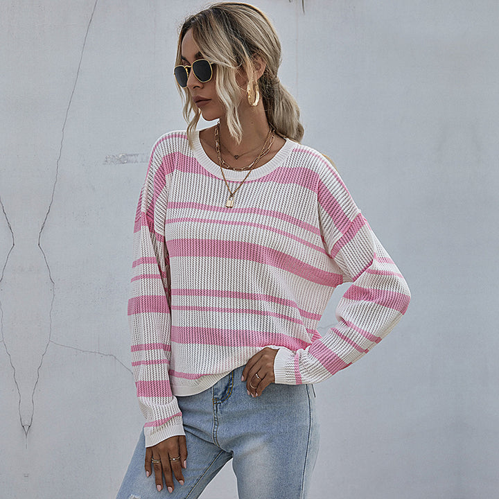 Damen lockerer Strickpullover mit modischen Streifen Drune