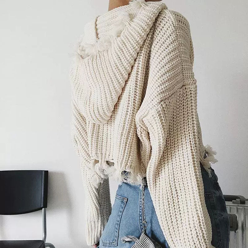 Damen lässige Strickjacke mit Kapuze und asymmetrischem Saum Drune