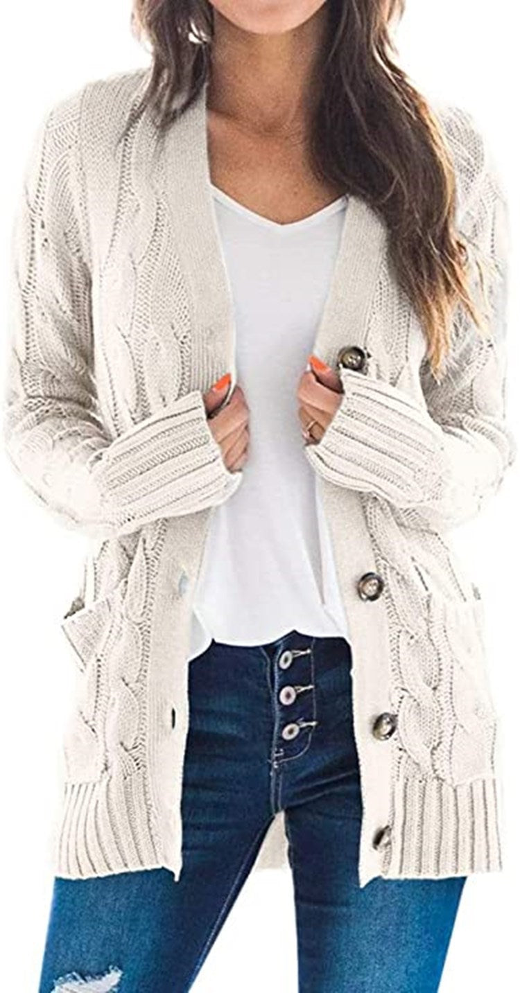 Damen Strickjacke mit grobem Zopfdesign und praktischen Taschen Drune
