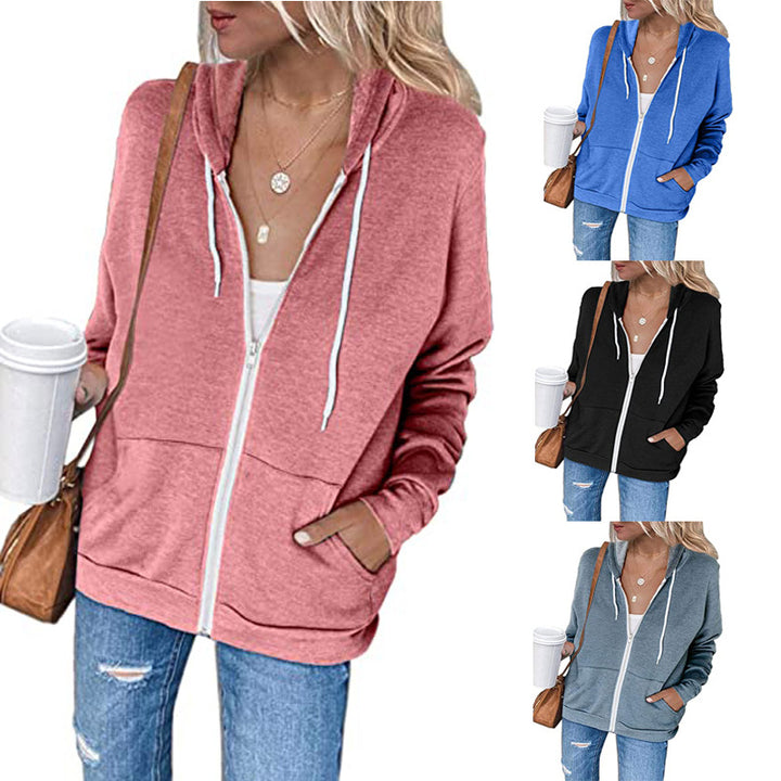Damen lässiger Kapuzenpullover mit durchgehendem Reißverschluss und praktischen Taschen Drune