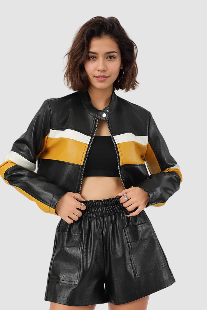 Drune | Block PU Leder Bikerjacke