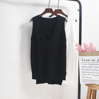 Damen Ärmelloses Stricktop mit V-Ausschnitt und Feinstrickstruktur Drune