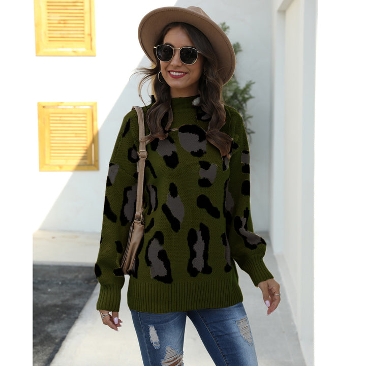 Damen modischer Pullover im trendigen Tierprint-Design mit hohem Kragen Drune