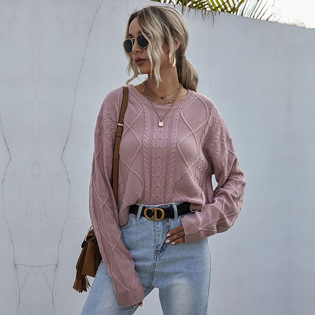 Damen lässiger Strickpullover mit modernem Zopfmuster und oversized Schnitt Drune