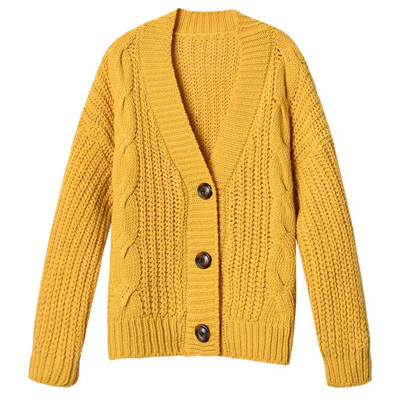 Damen Grobstrickcardigan mit modischem Zopfmuster und großen Knöpfen Drune
