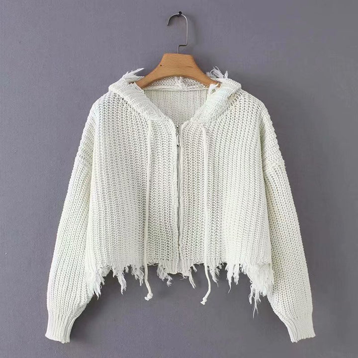 Damen lässige Strickjacke mit Kapuze und asymmetrischem Saum Drune