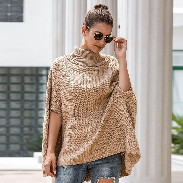 Damen Strickponcho mit hochgeschlossenem Kragen und lässigem Schnitt Drune
