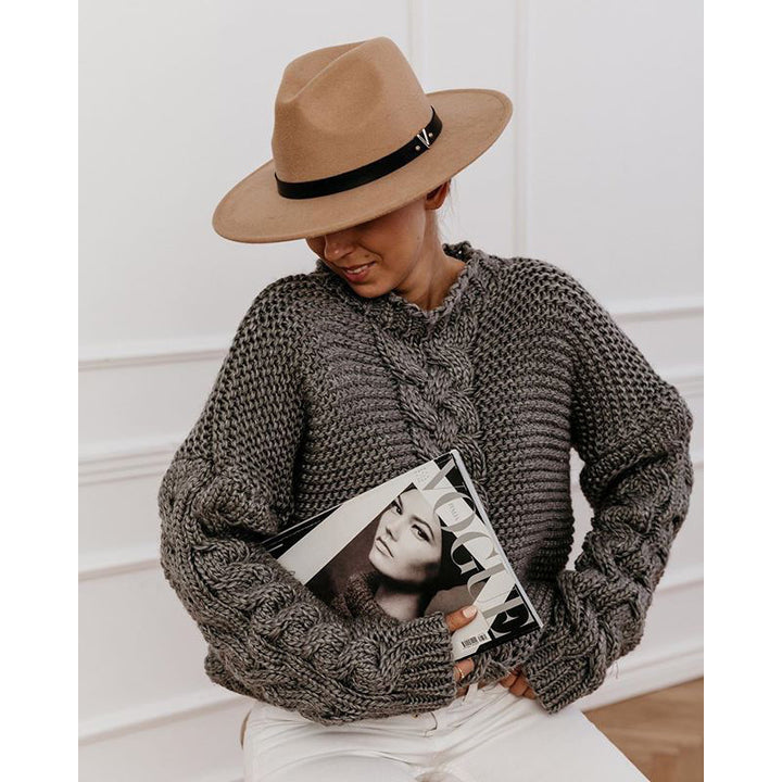 Damen Grobstrickpullover mit elegantem Zopfmuster und weitem Schnitt Drune