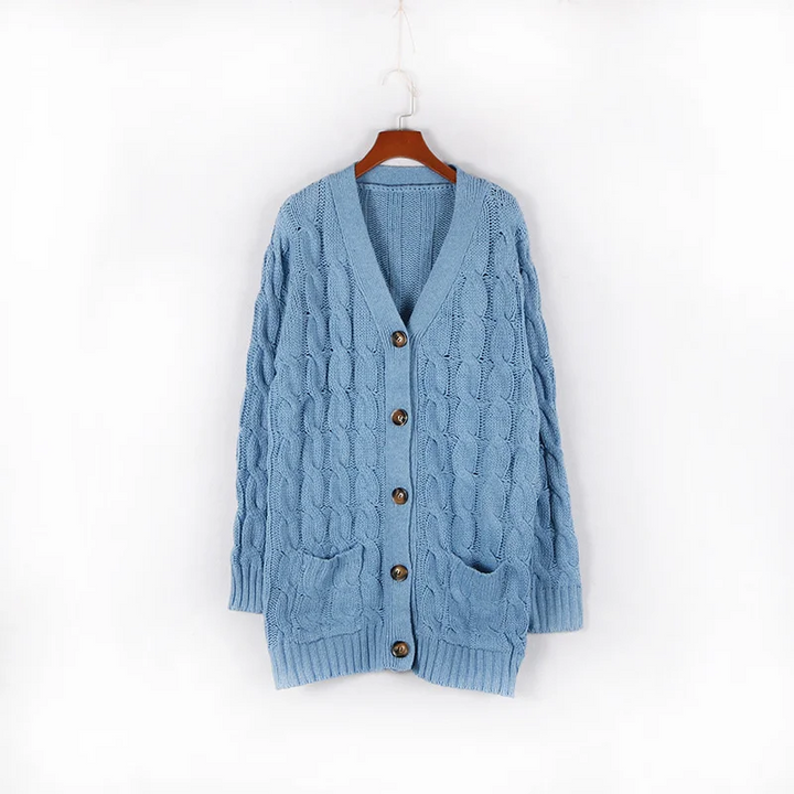 Drune | Wollstrickjacke Damen Mit Zopfmuster Und Holzknöpfen, Lockere