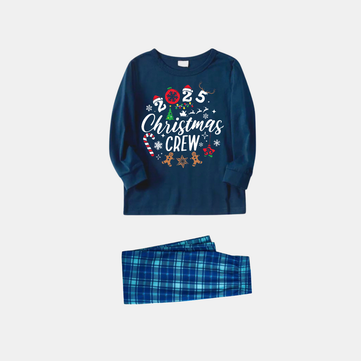 Drune | 2025 Weihnachten Crew Erinnerungen Gemeinsam Machen Textdruck Blau Langarmoberteil Mit Blauem Karomuster Familienpassenden Schlafanzügen