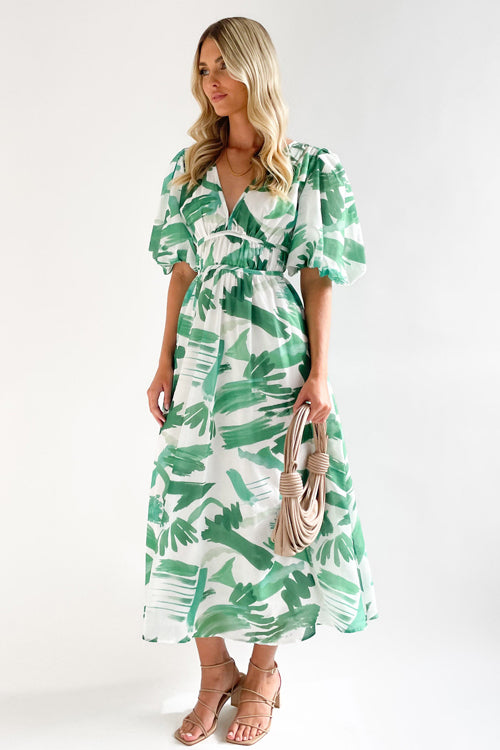 Drune | Real Love Print Puffärmel Maxi Kleid