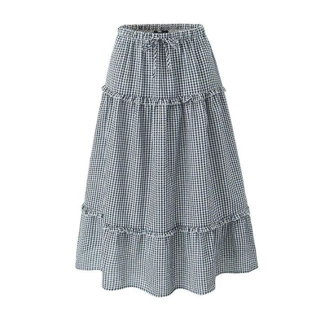 Drune | Gestuftes Gingham-Midirock mit Rüschendetail