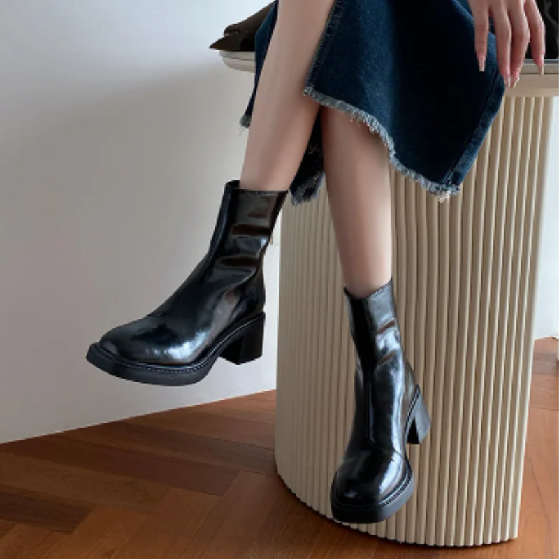 Drune | Stilvolle Leder Ankle Boots mit Blockabsatz für Damen Damen Ankle Boots
