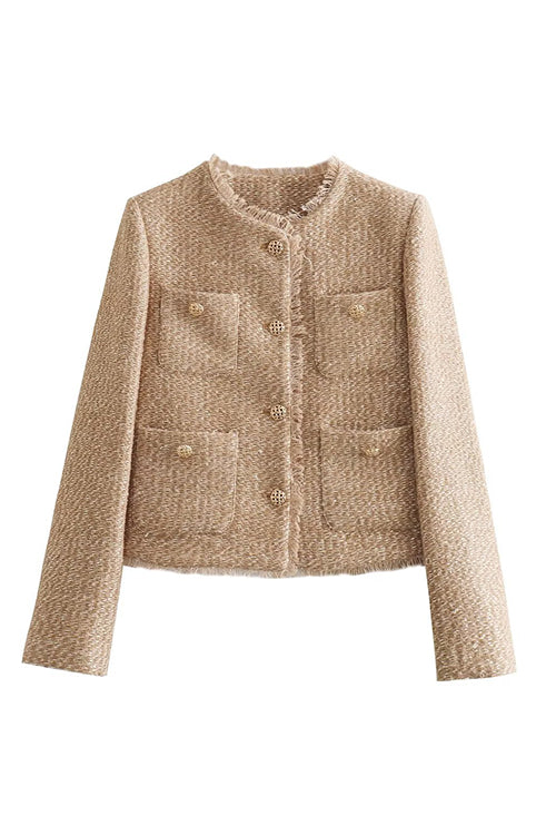 Drune | Rosiedress Button Up Frayed Hem Kurze Tweedjacke