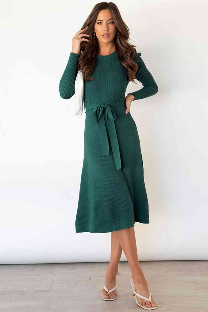 Drune | Rundhalsausschnitt Langarm Knoten Taille Pullover Kleid