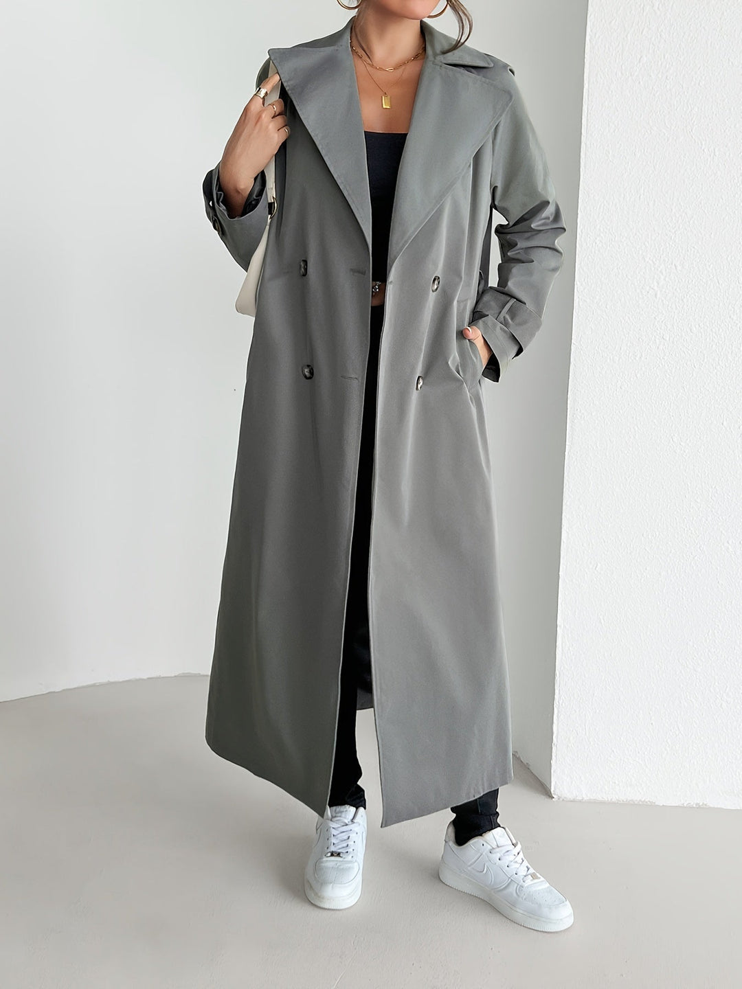 Drune | einfarbiger Trenchcoat mit Gürtel für Damen - Perfekt für legere Tage