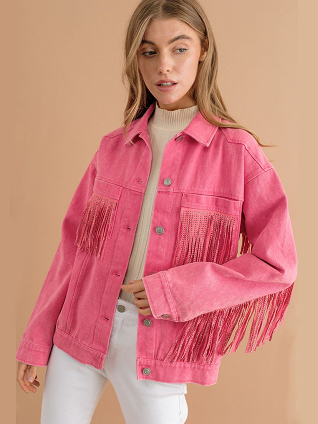 Drune | Fransen-Detail Gefallene Schulter Denimjacke