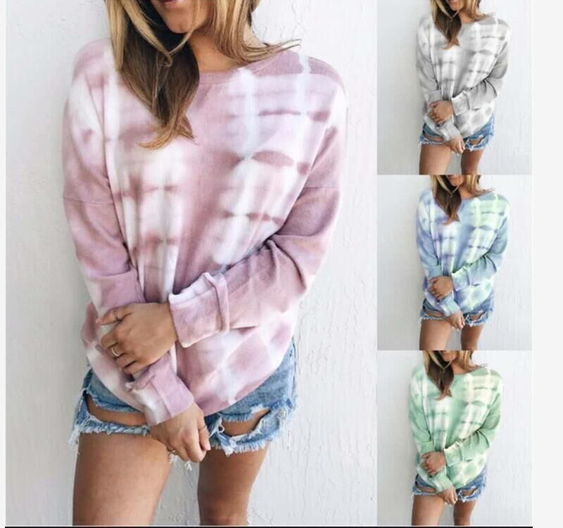 Damen lässiger langärmeliger Sweatshirt mit kreativem Batikmuster Drune