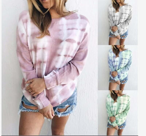 Damen lässiger langärmeliger Sweatshirt mit kreativem Batikmuster Drune