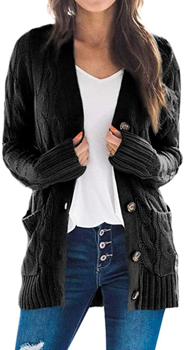 Damen Strickjacke mit grobem Zopfdesign und praktischen Taschen Drune