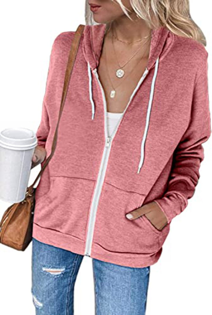 Damen lässige Kapuzenjacke mit praktischen Taschen und durchgehendem Reißverschluss Drune