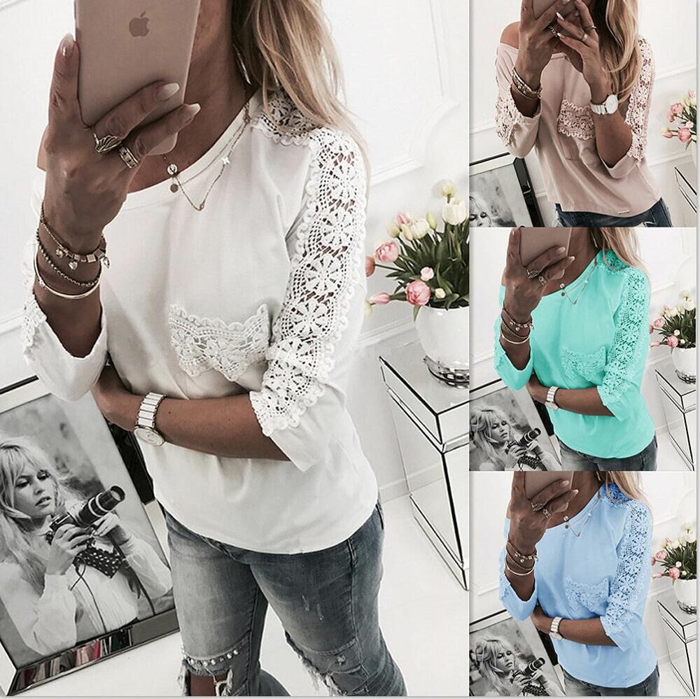 Damen Off-Shoulder Oberteil mit Spitzenverzierung und lockerer Passform Drune