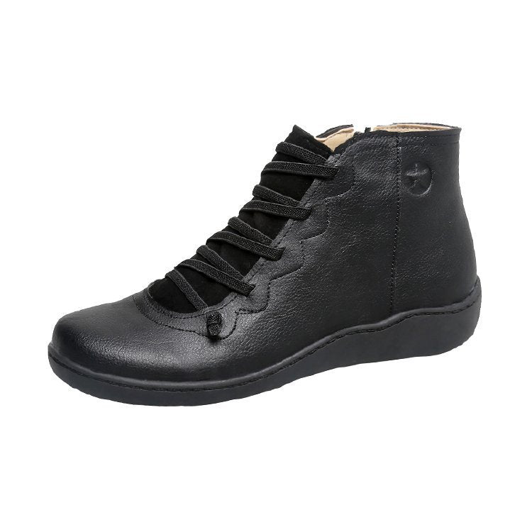 Damen nan knöchelhohe Komfort-Stiefelette aus weichem Vollnarbenleder mit elastischer Schnürung und seitlichem Reißverschluss Drune