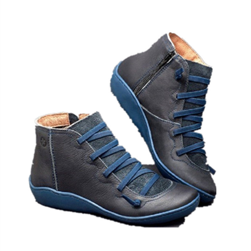 Damen nan knöchelhohe Komfort-Stiefelette aus weichem Vollnarbenleder mit elastischer Schnürung und seitlichem Reißverschluss Drune