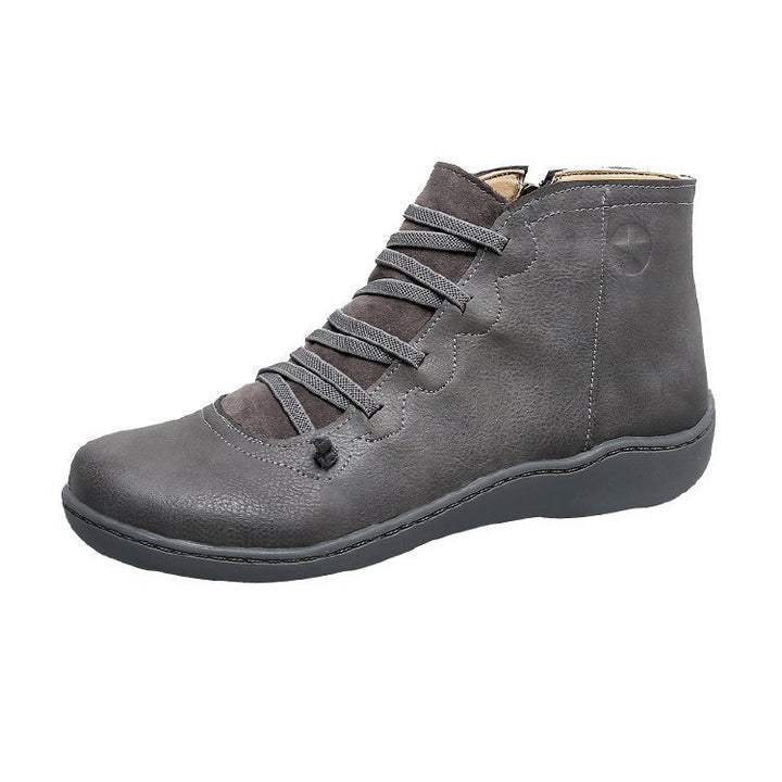 Damen nan knöchelhohe Komfort-Stiefelette aus weichem Vollnarbenleder mit elastischer Schnürung und seitlichem Reißverschluss Drune