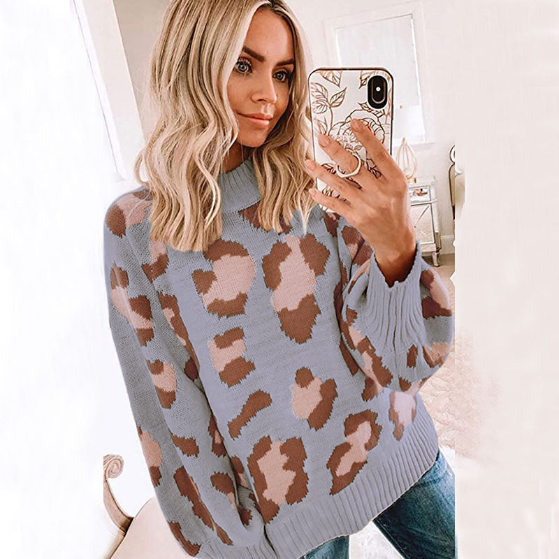 Drune | Sweater - Oversized Fit - Wollmischung Strick - Rundhals - Leopardenmuster