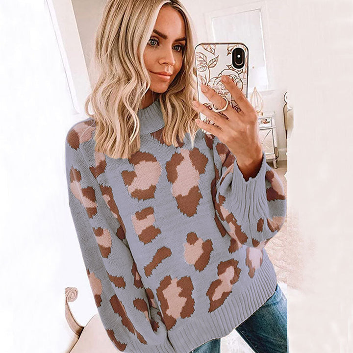 Drune | Sweater - Oversized Fit - Wollmischung Strick - Rundhals - Leopardenmuster