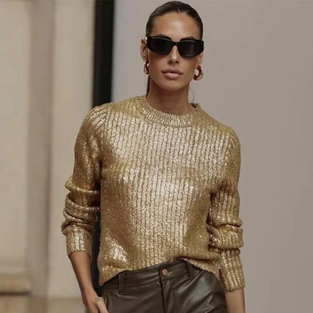 Drune | Metallischer Strickpullover mit texturiertem Finish