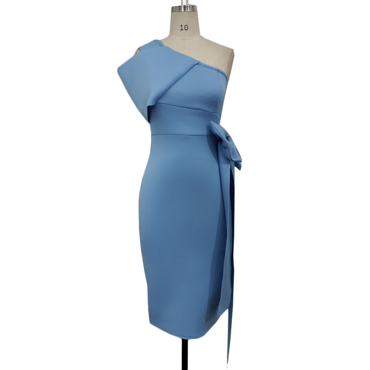 Damen elegantes Wickelkleid mit asymmetrischem Top und voluminösem Schleifenakzent Drune