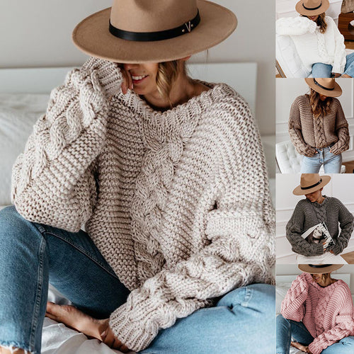 Damen Grobstrickpullover mit voluminösen Ärmeln und Zopfdesign Drune