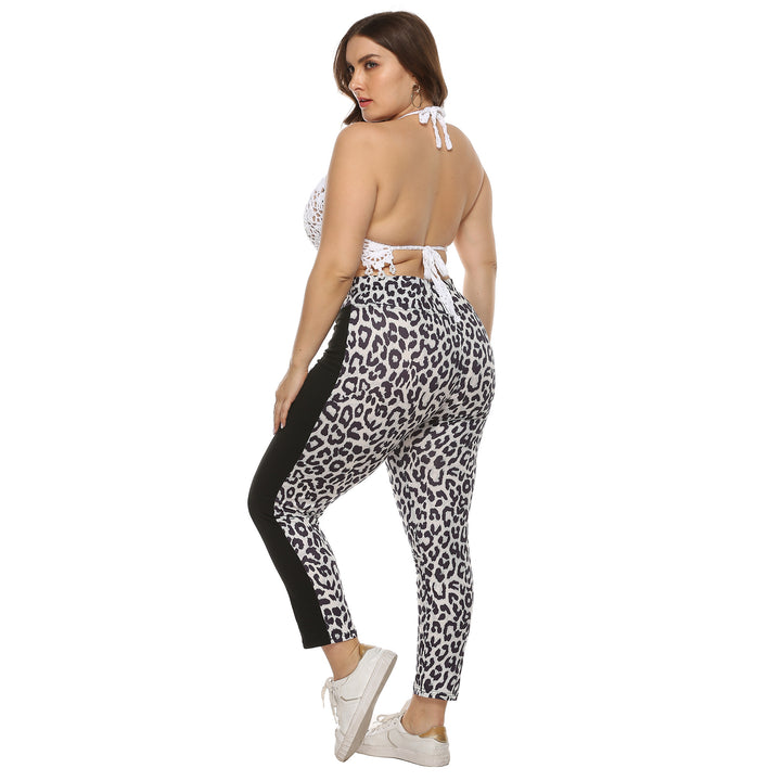 Damen figurbetonte Leggings mit Animal Print und seitlichen Kontraststreifen Drune
