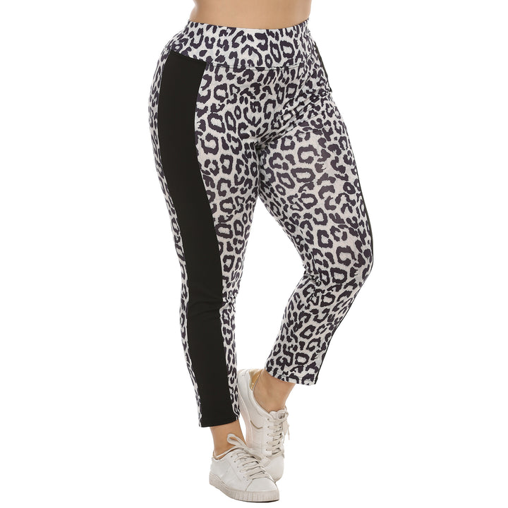 Damen figurbetonte Leggings mit Animal Print und seitlichen Kontraststreifen Drune
