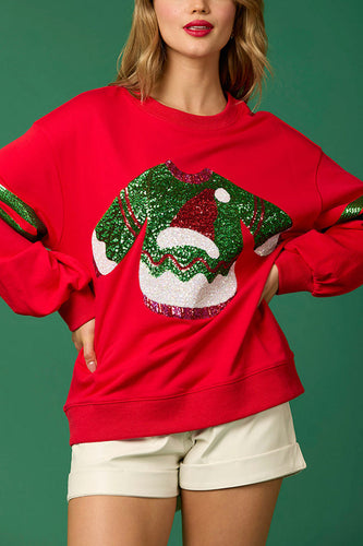 Drune | Weihnachts-Pailletten-Rundhals-Lässiger Sweatshirt