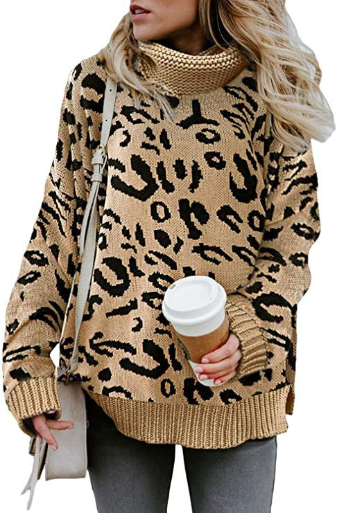 Damen modischer Pullover mit Leopardenmuster Drune
