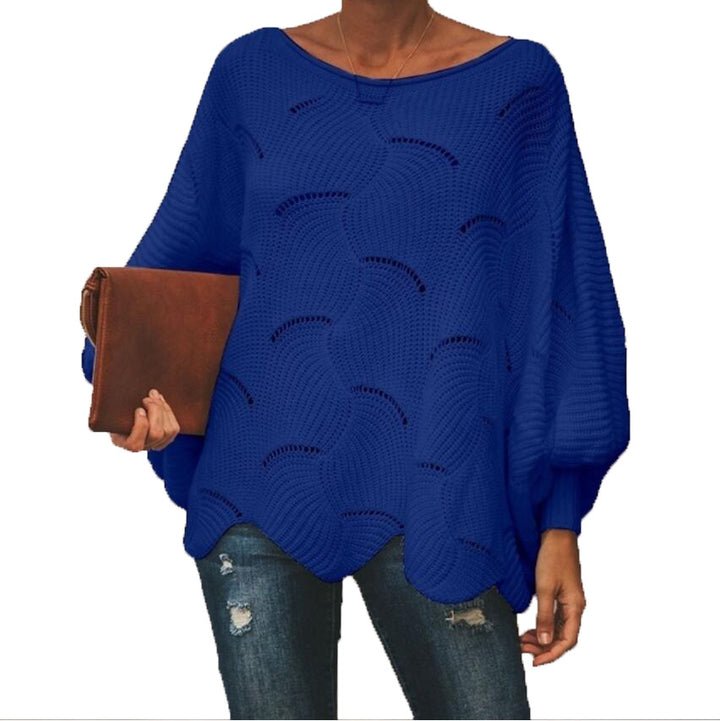 Damen Oversize Strickpullover mit romantischem Wellenmuster Drune