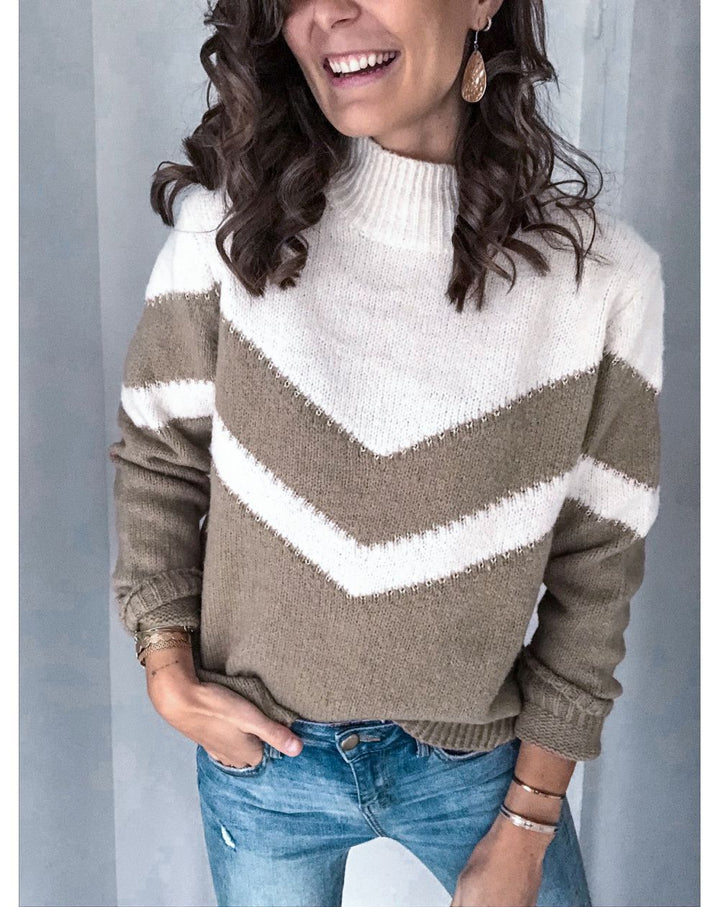 Damen Strickpullover mit V-Ausschnitt und kontrastierendem Chevrondesign Drune
