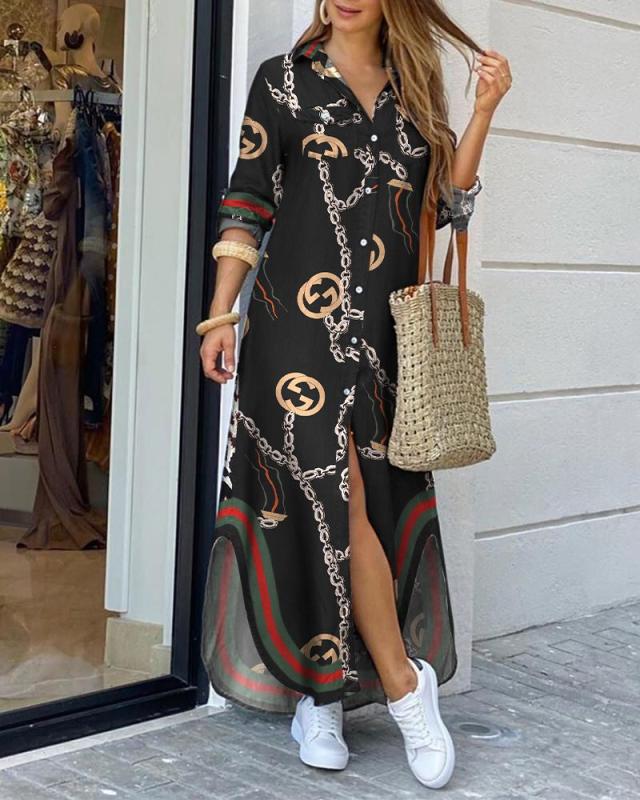 Femme Chic Button-Up Maxikleid mit elegantem Kettenprint Drune